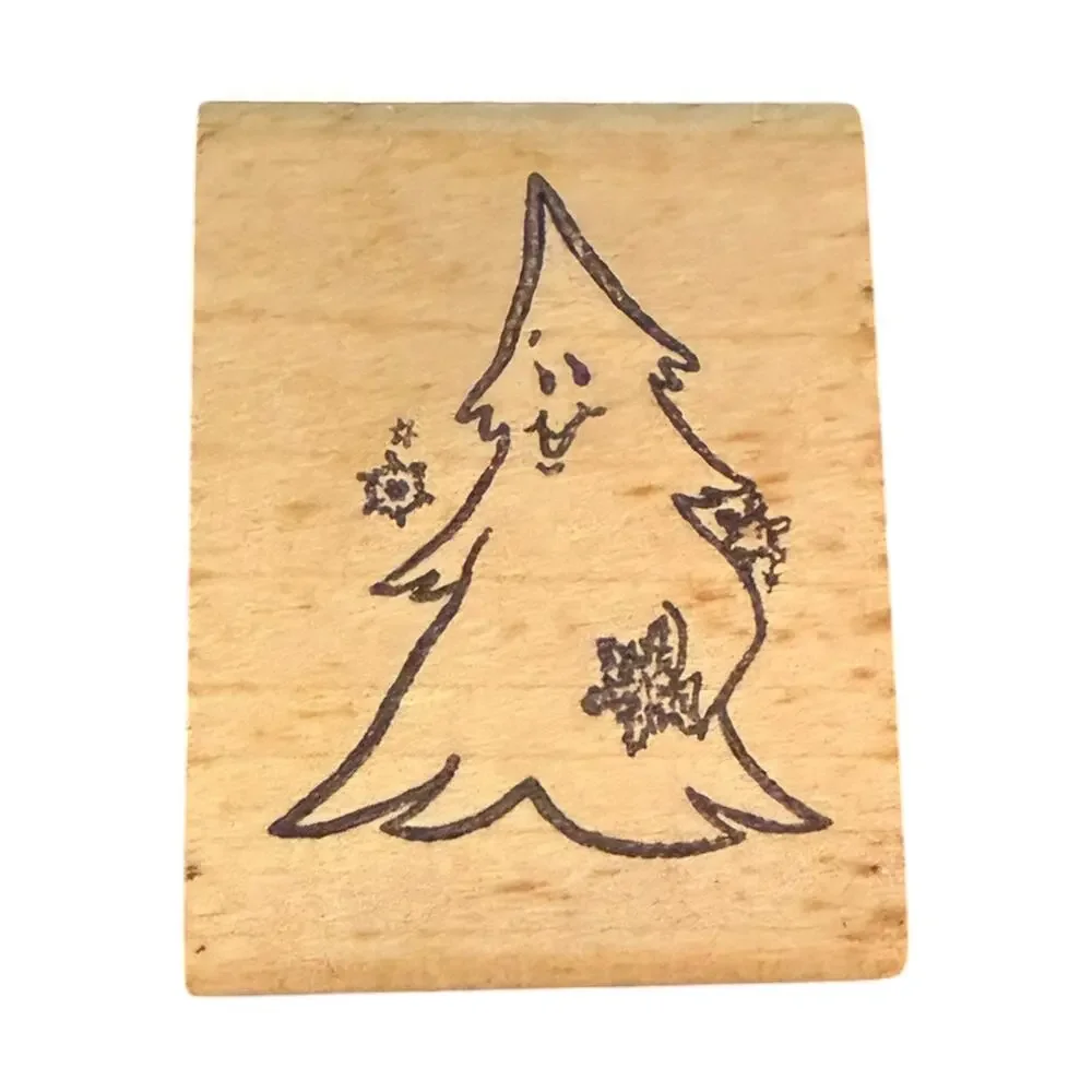 Stamp Affair Whimsical Christmas Tree With Snow Smiling Rubber Stamp